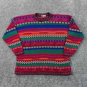 Vintage Diana Marco Sweater Womens Medium Pink Striped Coogi Style Cosby 3D Knit